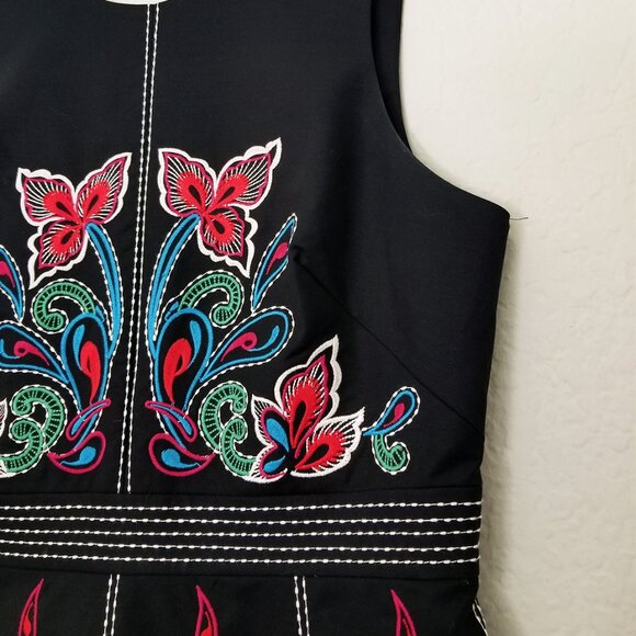 Anthropologie Maeve Chennai Embroidered Paisley Floral Mini Dress Black Size 6 - Picture 7 of 15